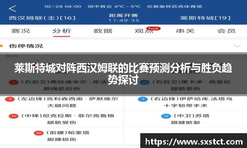 莱斯特城对阵西汉姆联的比赛预测分析与胜负趋势探讨